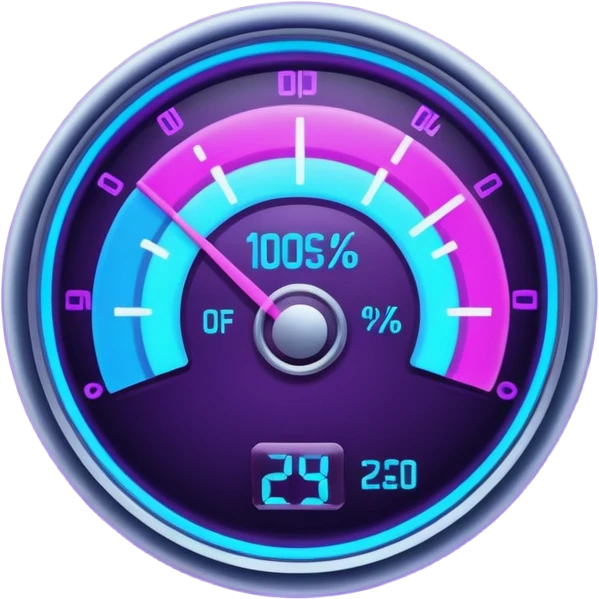 a futuristic percentage meter measuring capacity, neon colors emoji