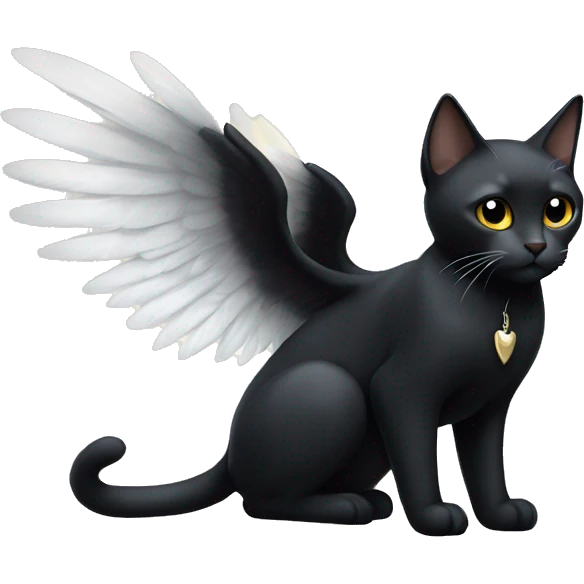 sleek Black cat with white angel wings emoji