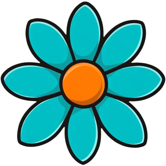 flower with teal petals and orange center emoji