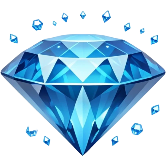 A sparkling blue diamond with a perfect cut, floating in the air. It is surrounded by a light magical glow. A symbol of value and uniqueness. emoji