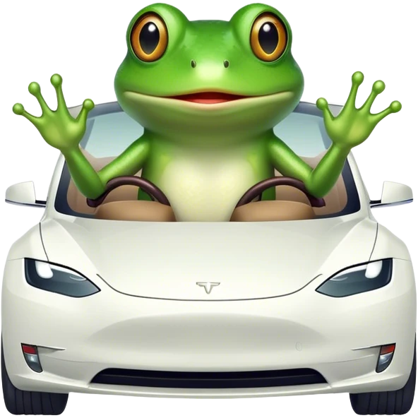 Frog driving a white Tesla emoji