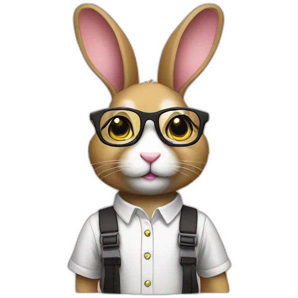 Specialist rabbit pink, glasses black, wears shirt yellow emoji