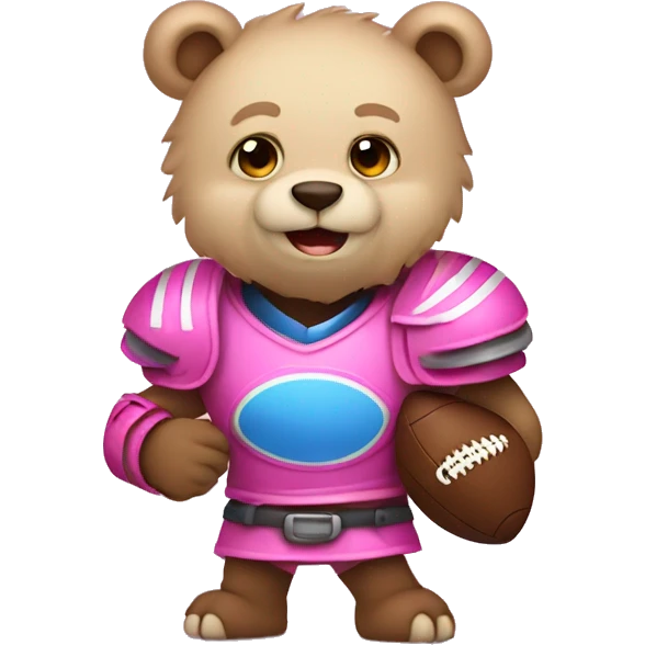 blue eyed bear in pink armor playing football emoji