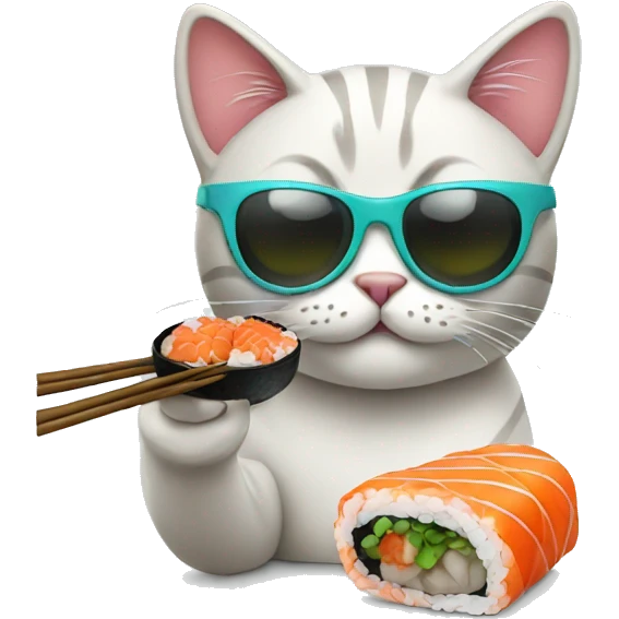 cat eating sushi wearing sunglasses emoji