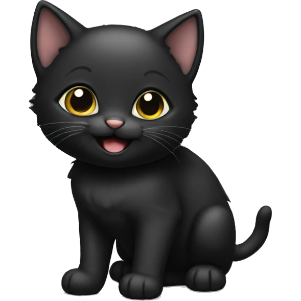 a cute all black kitten with an happy face emoji