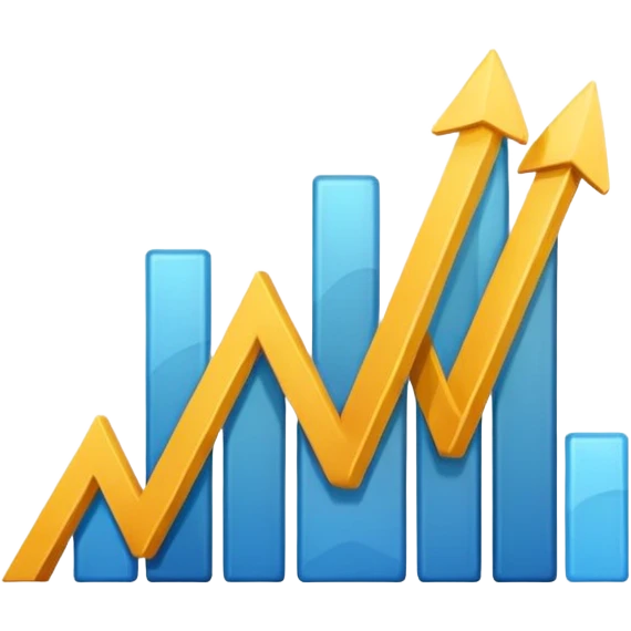 Create an emoji that shows a rising stock chart with a single upward arrow and a small company building symbol. emoji