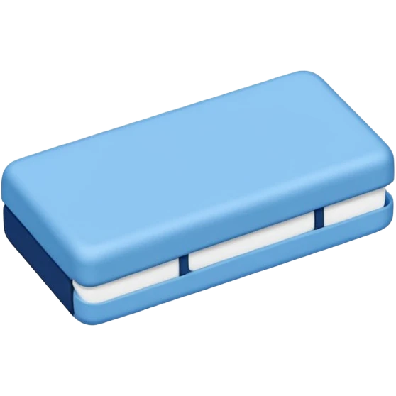 A single rubber white eraser with dark blue and light blue wrap emoji