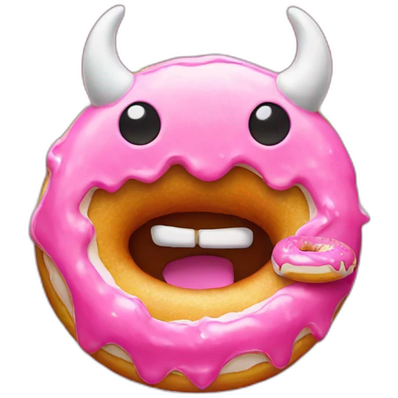 a demon eating a pink frosted donut emoji