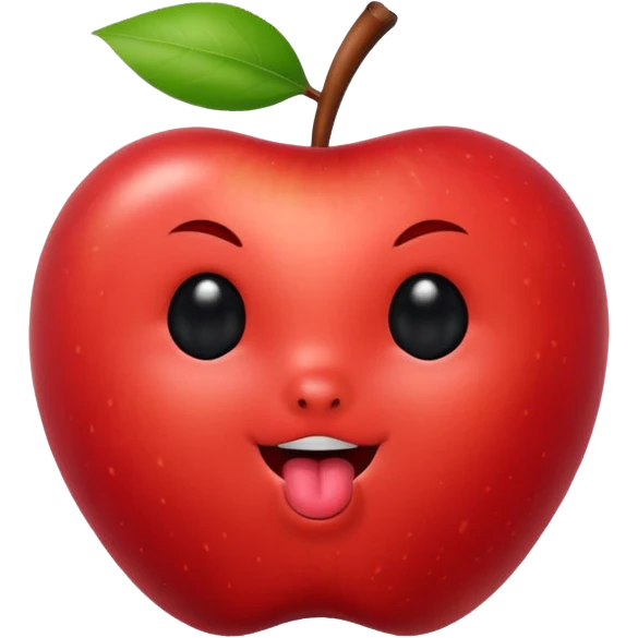Create an emoji of a red apple with black eyes and a black line for a mouth with its tongue barely sticking out emoji
