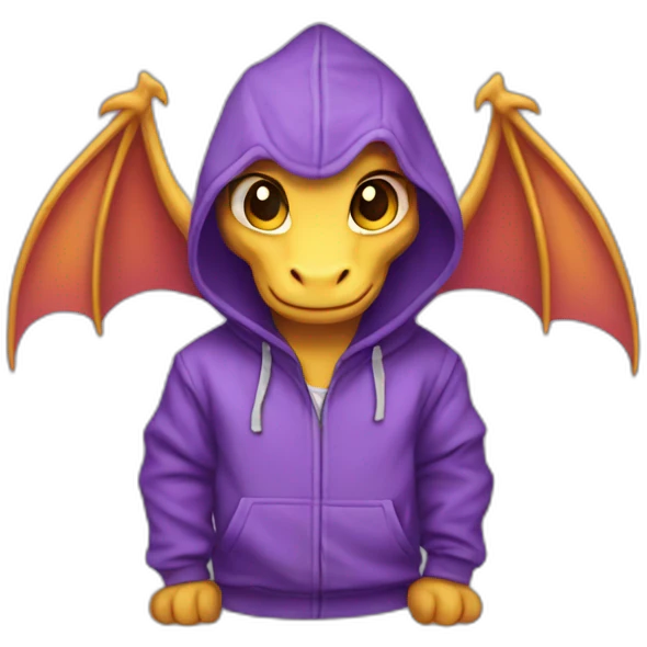 Young purple dragon wearing hoodie emoji