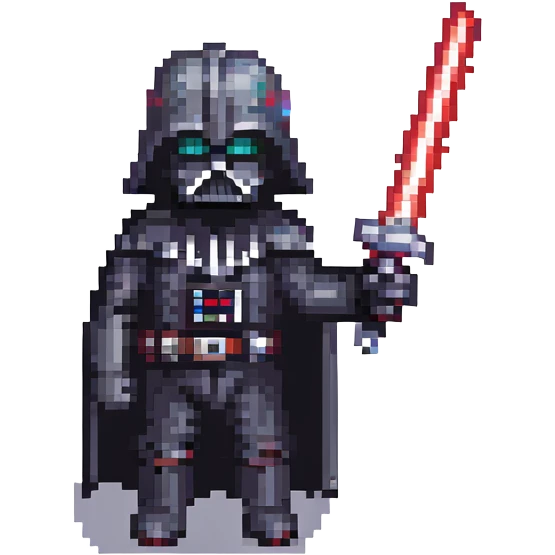 Darth Vader with a red lightsaber in pixel art style emoji