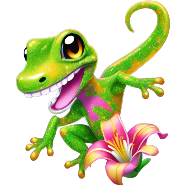 Lisa frank glitter gecko with a lily emoji