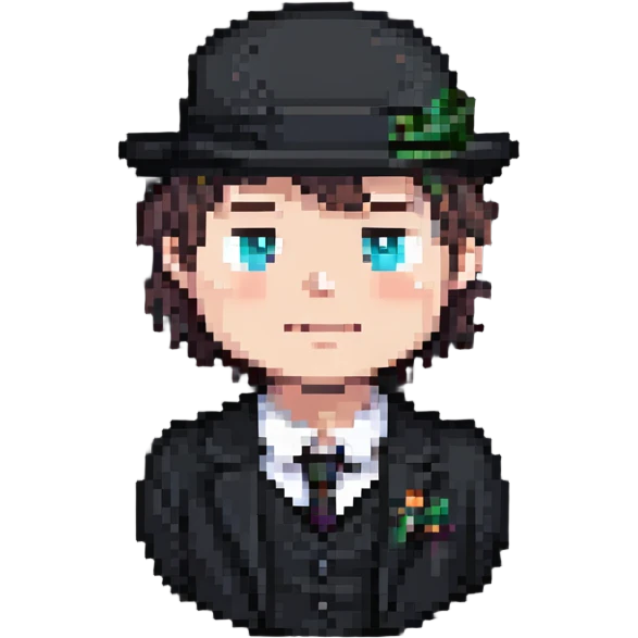 white boy minikin with a black bowler hat emoji