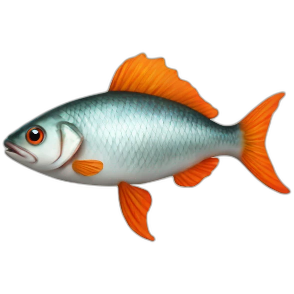 A fish with orange cut and red flag emoji