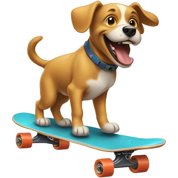 Happy dog riding skateboard emoji