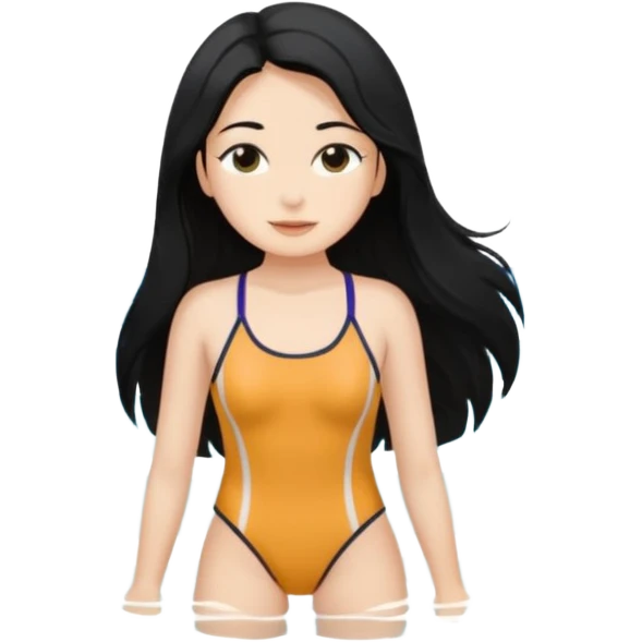 검은 긴 머리의 소녀, 바다를 좋아하고, 차분한 성격, 바다를 좋아하는, 바다를 좋아하는, emoji