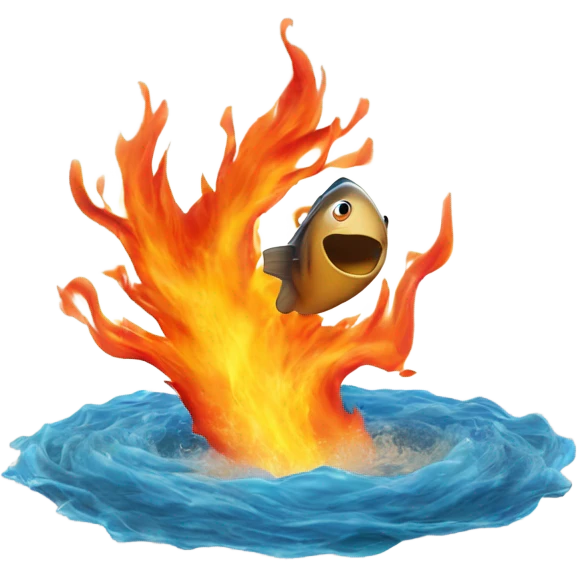 A fish jumping through a ring of fire emoji
