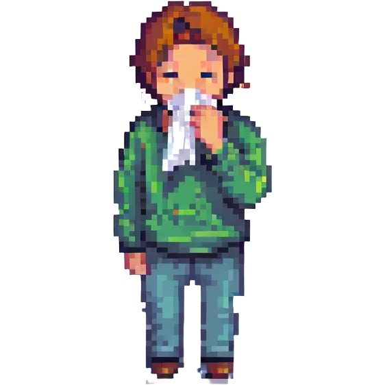 a man holding a tissue to his nose, pixel art style emoji