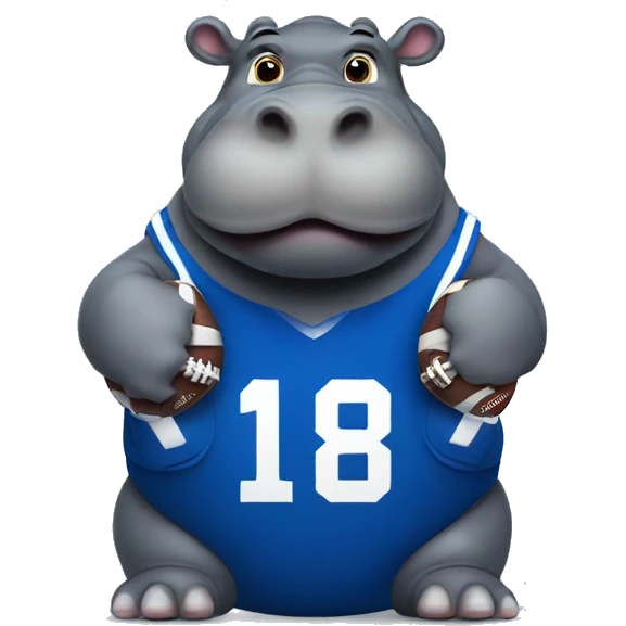 hippo holding football with  royal blue jersey emoji