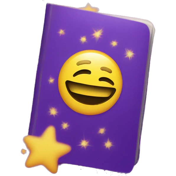 Passport with sparkles log on the cover, purple and yellow colors emoji