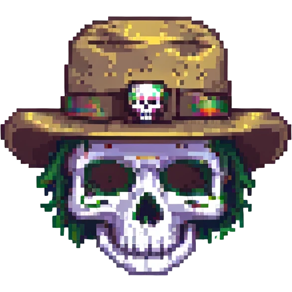 skull face with a hat, pixel art style emoji
