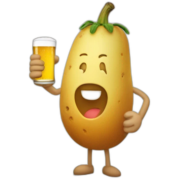 Une patate avec une bière dans les mains emoji
