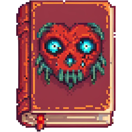 red cursed book with glowing eyes emoji