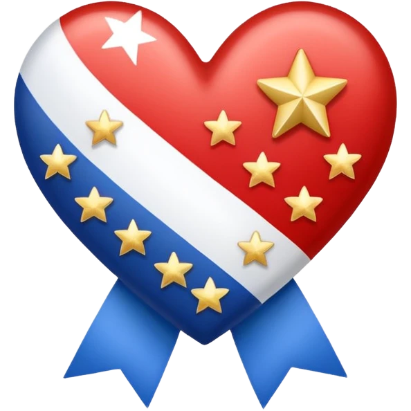 Patriotic heart white ribbon and gold stars emoji