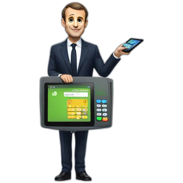 Emmanuel Macron presenting payment on a payment terminal emoji
