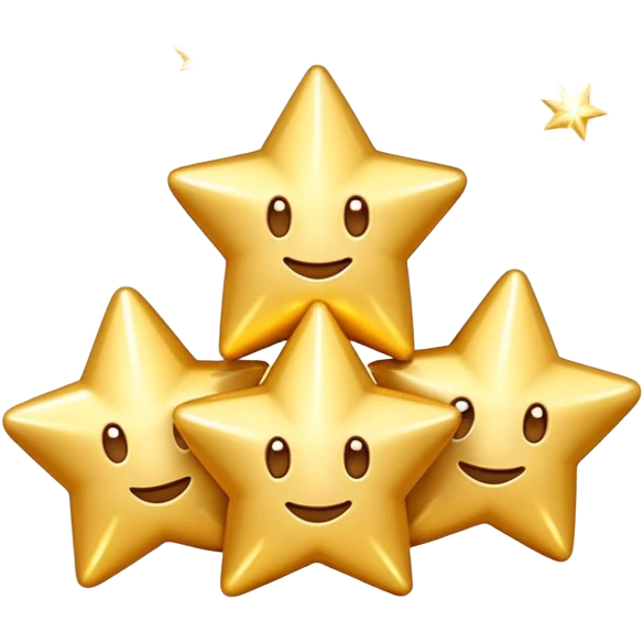 3D iPhone style emoji of classic sparkles, three golden shining stars with glowing edges, isolated on white background, soft shadows, high detail, playful and cute. emoji