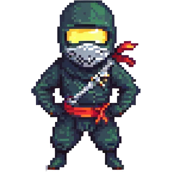 masked ninja, pixel art style, dynamic pose emoji