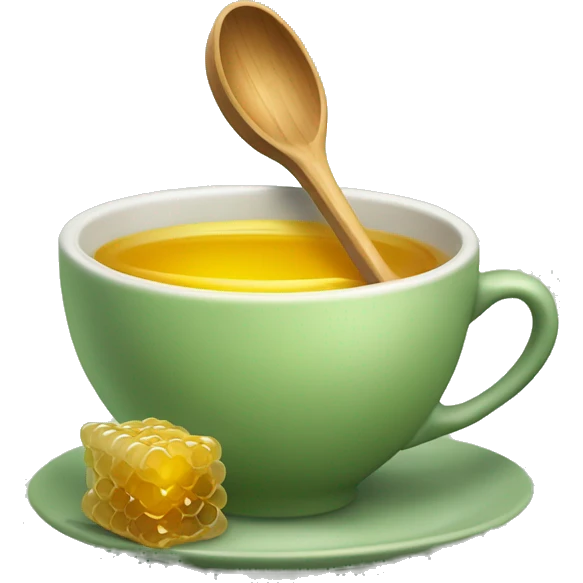 Sage green tea cup with spoon and honey emoji