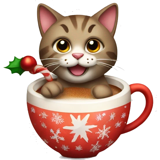 Christmas cat with hot cocco  emoji