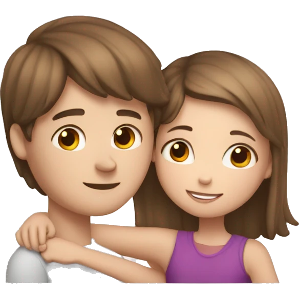 White skin Young man and girl hugs with heart emoji