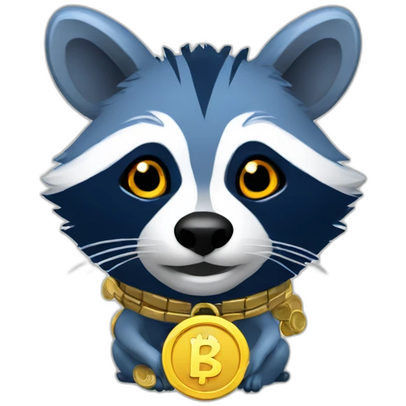 blue wild racoon with cartoon coins emoji