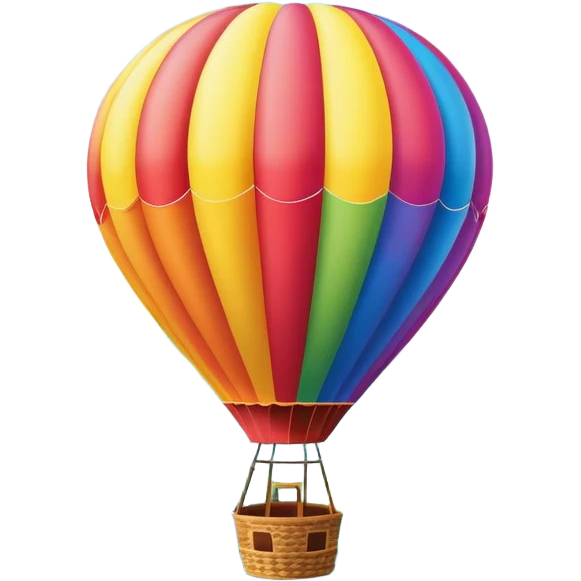 a clear sky and distant hills in the background with A colorful hot air balloon floating gracefully above the ground. The balloon's vibrant colors stand out against the soft clouds, capturing the peaceful yet adventurous spirit of hot air ballooning. emoji