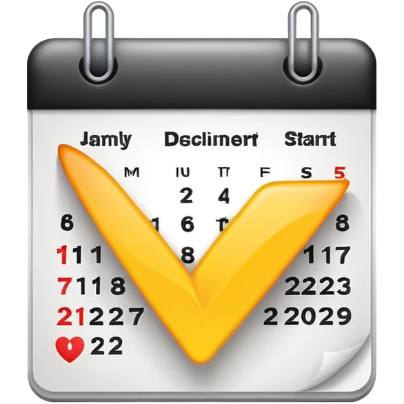Minimalist emoji of a clean calendar page with a single bold tick and light radiating from behind it, symbolising recommitment and a fresh disciplined start. Flat vector style, transparent background emoji