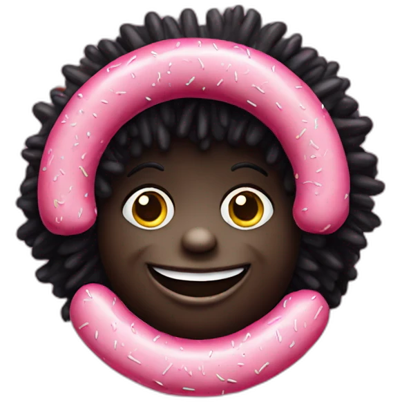 Golliwog with pink iced donuts emoji