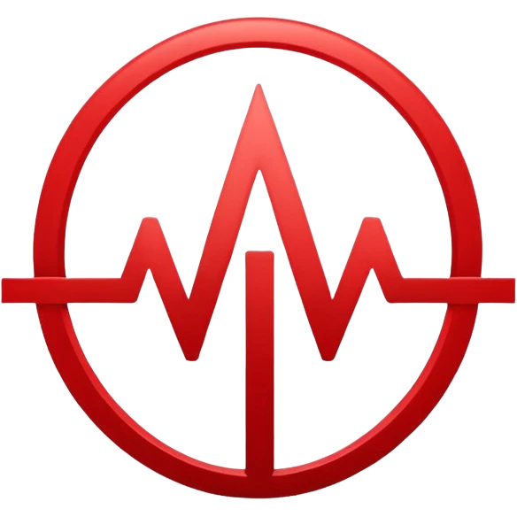 Minimalistic logo for MedSignal, sleek red pulse forming the letters 'AI' inside a smooth geometric shape, glowing red accents, clean white background, no black, conveying high-tech healthcare and AI technology emoji