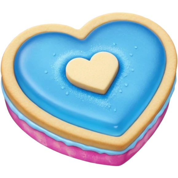 Realistic shortbread cookie in the shape of a heart with Carolina Blue color jelly middle filling and sprinkled powder sugar on top. emoji