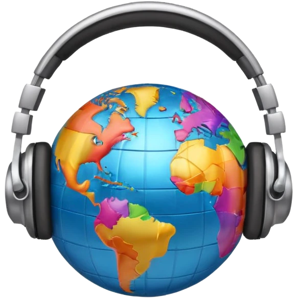 Globe with headphones on, giving to the music emoji