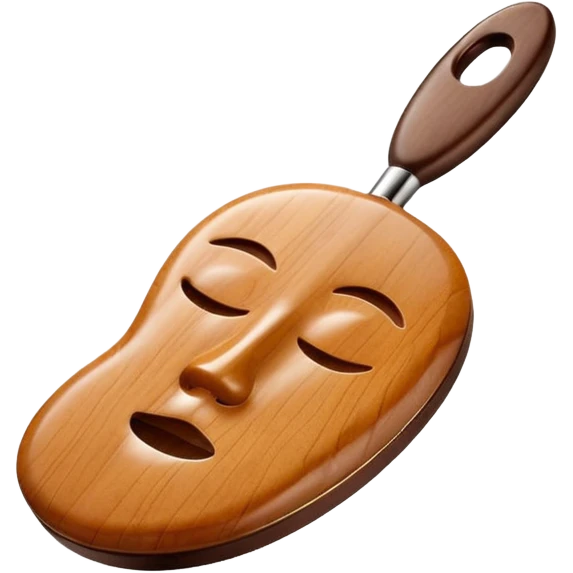 wood face gua sha tool, shiny finish, minimal details, no text emoji