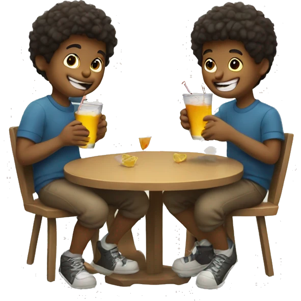 two boys enjoying drinks bear emoji