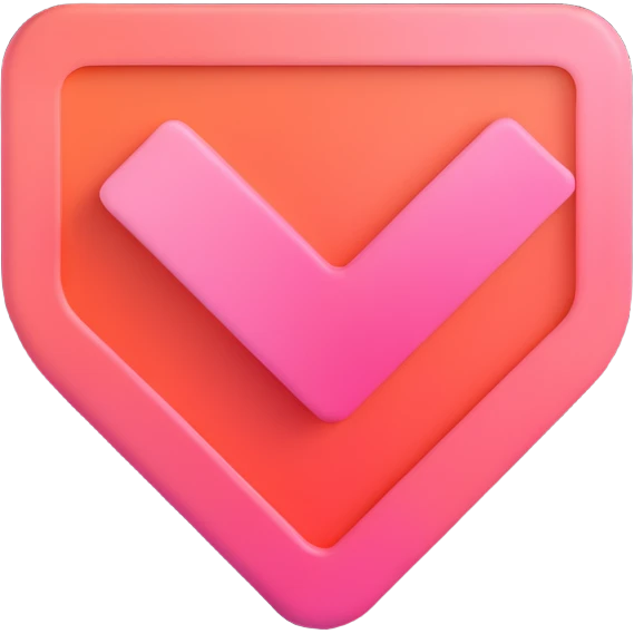 Airbnb-style 3D icon, checkmark for successful transaction, modern, soft edges, warm pink and coral tones, no text emoji