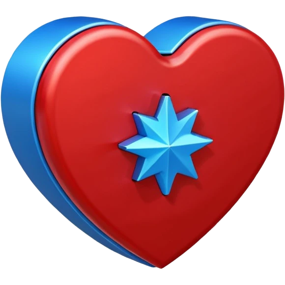 A blocky geometric red 3D heart with a bright blue star inside emoji