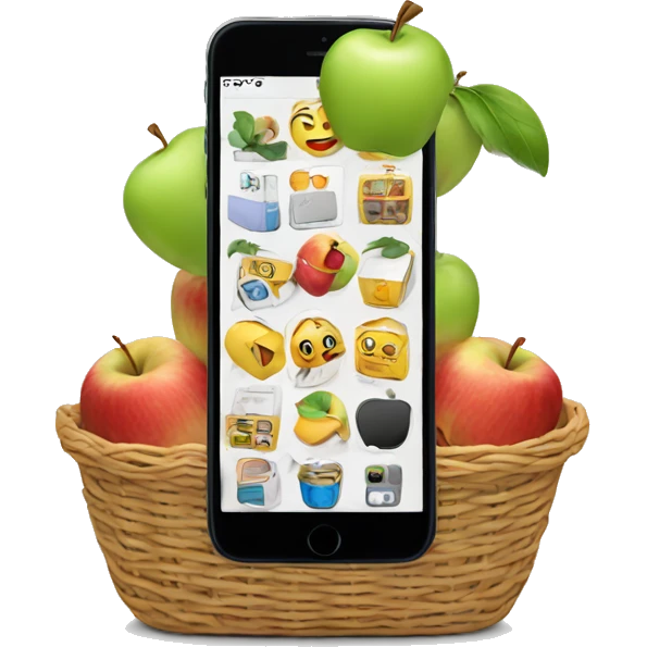 phone in a basket with apples emoji