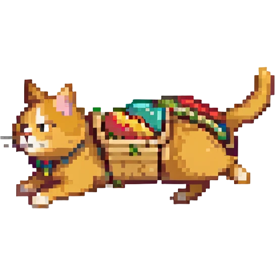 a taco cat running, dynamic pose, pixel art style, bright colors emoji