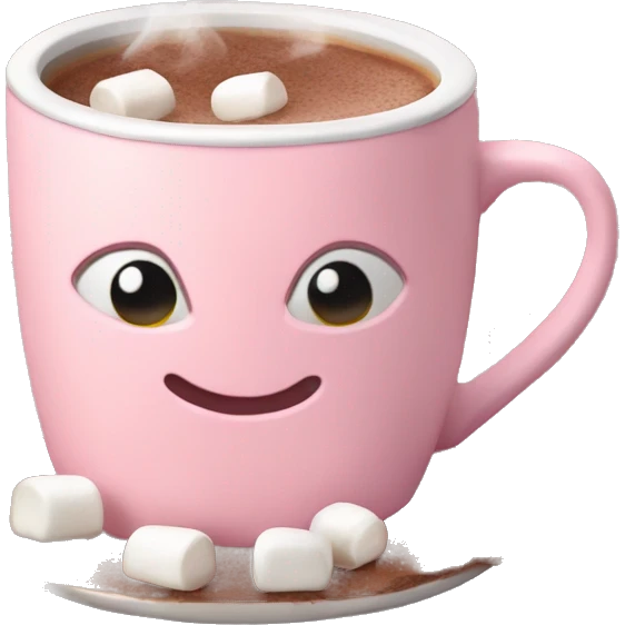 Light Pink mug of hot chocolate with marshmallows  emoji