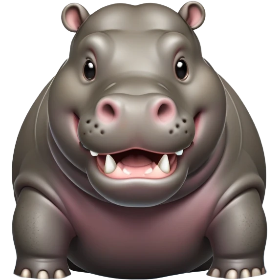 cinematic-hippo-realistic-full-body-standing on all fours-emoji,-massive-round-frame-partially-submerged-in-muddy-water,-wide-mouthed-grin-exposing-huge-teeth,-head-tilted-dramatically,-thick-greyish-brown-hide-glossy-from-water,-simplified-yet-realistic-focused-features,-highly-detailed,-glowing-with-an-almost-sarcastic-glow emoji