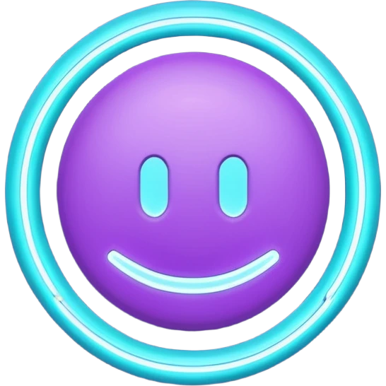 futuristic minimalistic emoji icon, letters "G" formed by three glowing digital lines representing Storm, Atom and NoizeGames, neon purple (#8B5CF6) and cyan (#00E0FF) on dark background, modern tech style, 1:1 aspect ratio emoji